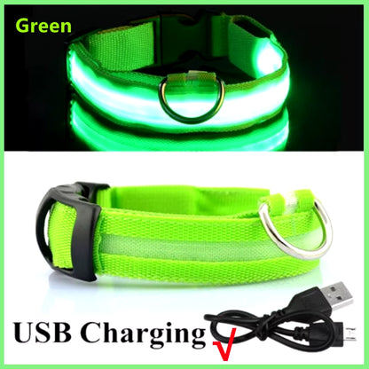USB Rechargeable LED Glowing Pet Collar - Adjustable Luminous Safety Harness for Dogs and Cats