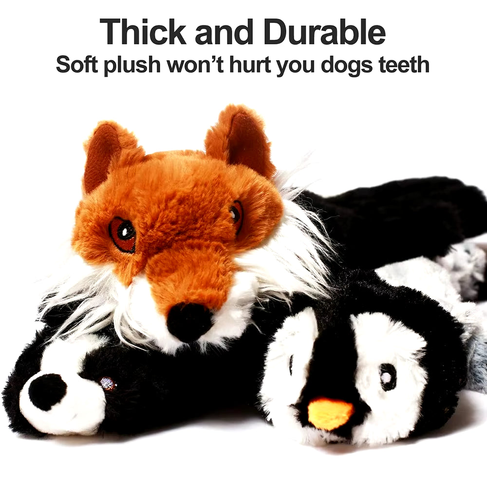 Durable Stuffingless Plush Dog Toy with Squeakers and Crinkle Sound
