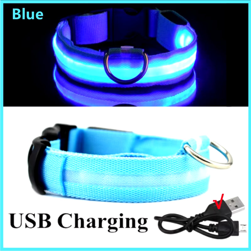 USB Rechargeable LED Glowing Pet Collar - Adjustable Luminous Safety Harness for Dogs and Cats