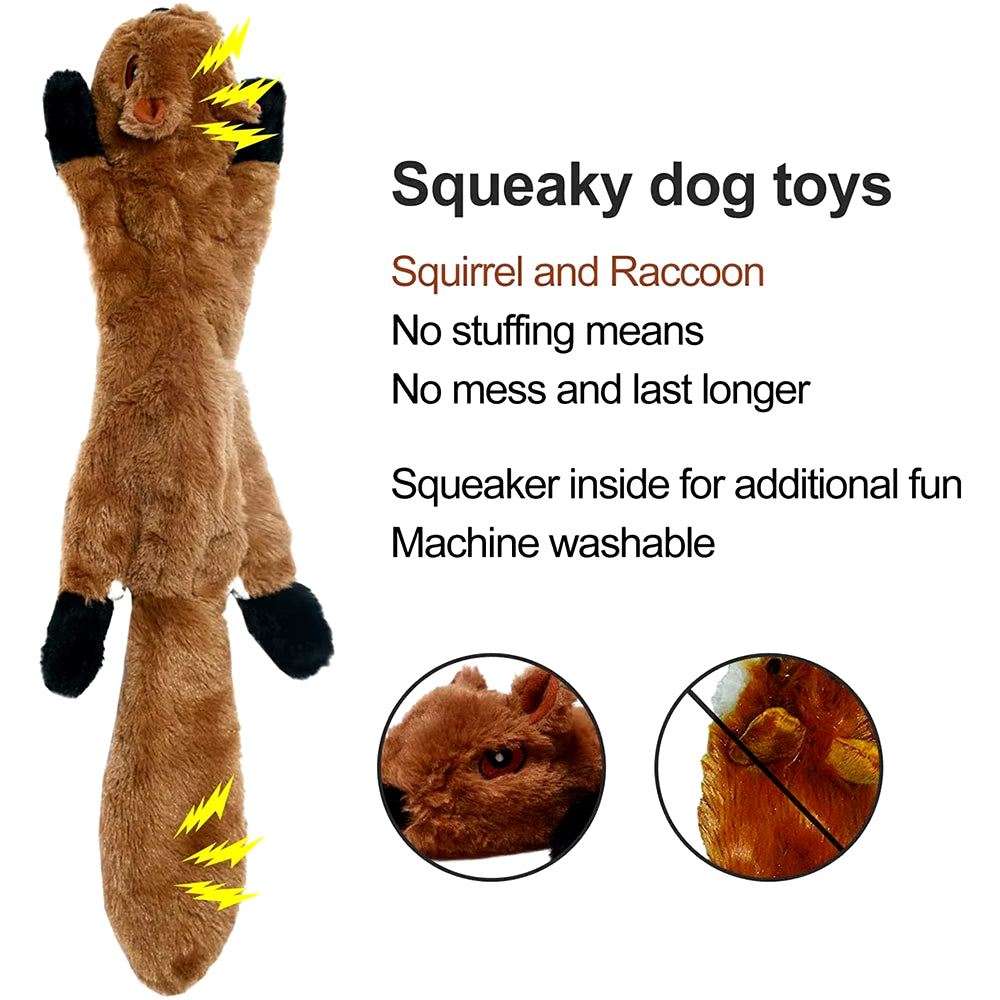 Durable Stuffingless Plush Dog Toy with Squeakers and Crinkle Sound