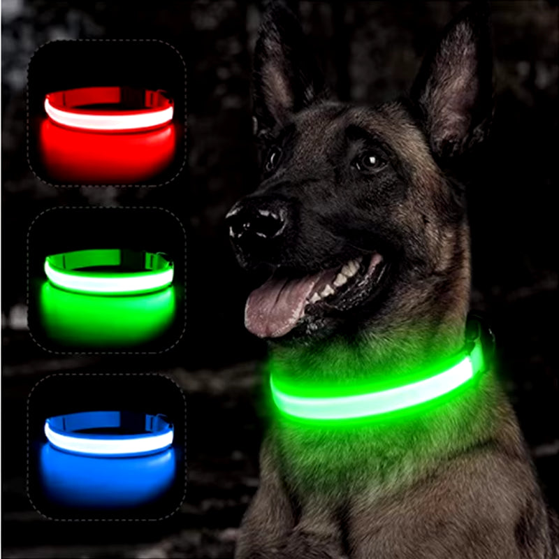 USB Rechargeable LED Glowing Pet Collar - Adjustable Luminous Safety Harness for Dogs and Cats